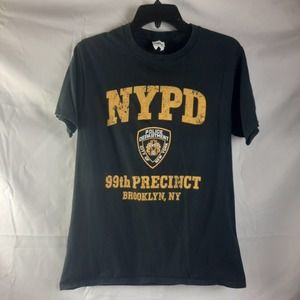 Port & Co Ringspun NYPD 98th Precinct Brooklyn NY Black Logo print t-shirt Small